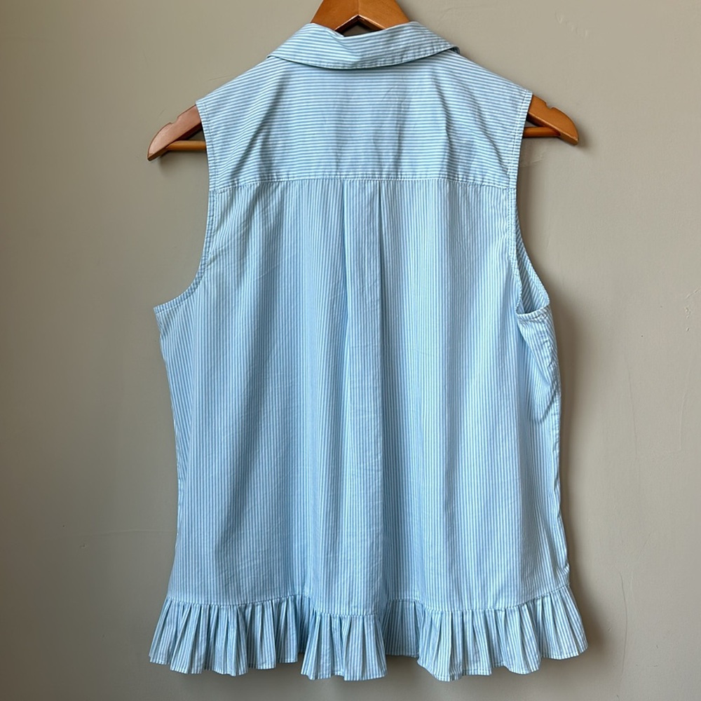 MARLED blue and white vertical stripped sleeveless button-down top size L - Picture 2 of 5